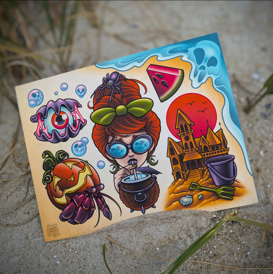 Summerween Tattoo Flash Print